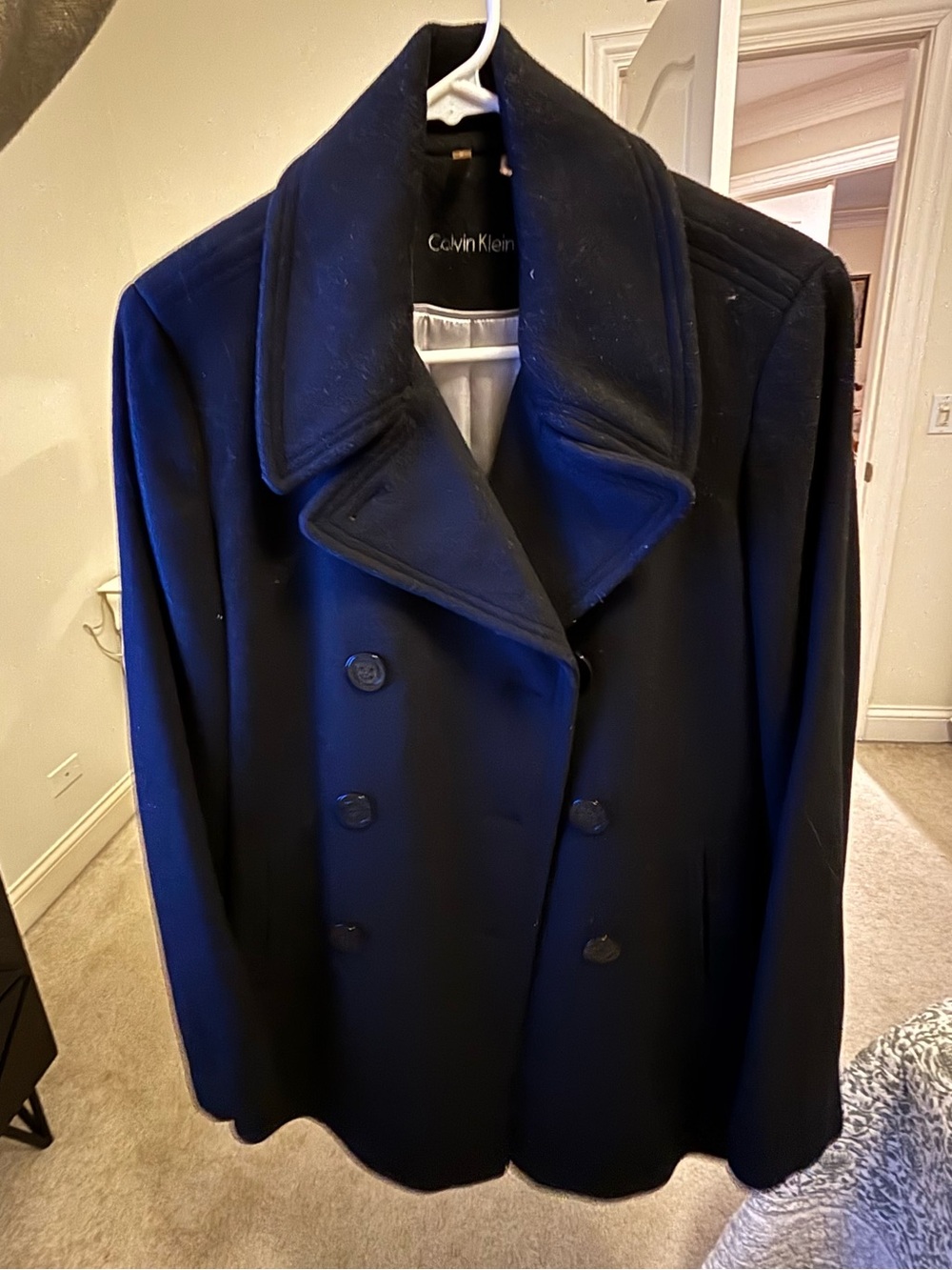 Calvin Klein Navy Double-Breasted Wool Coat